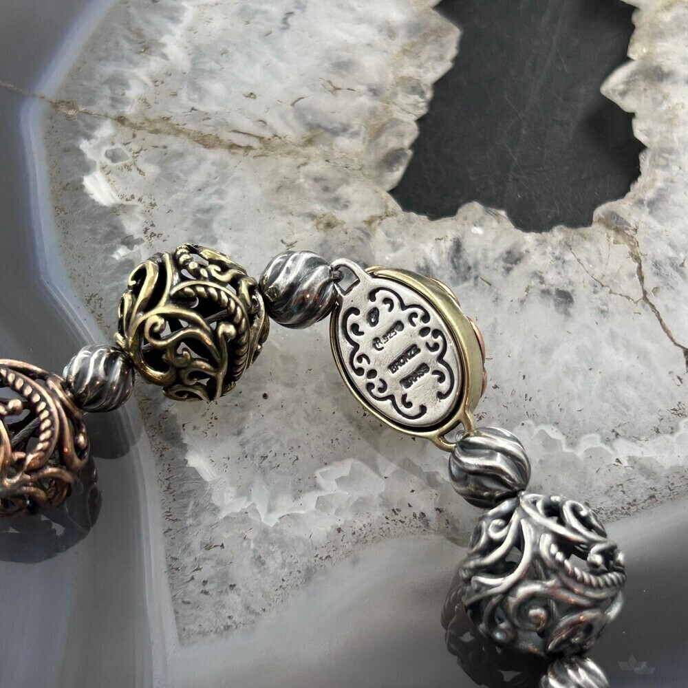 Carolyn Pollack Sterling, Brass, Copper Decorated Swirl Beads Bracelet For Women - Picture 7 of 10